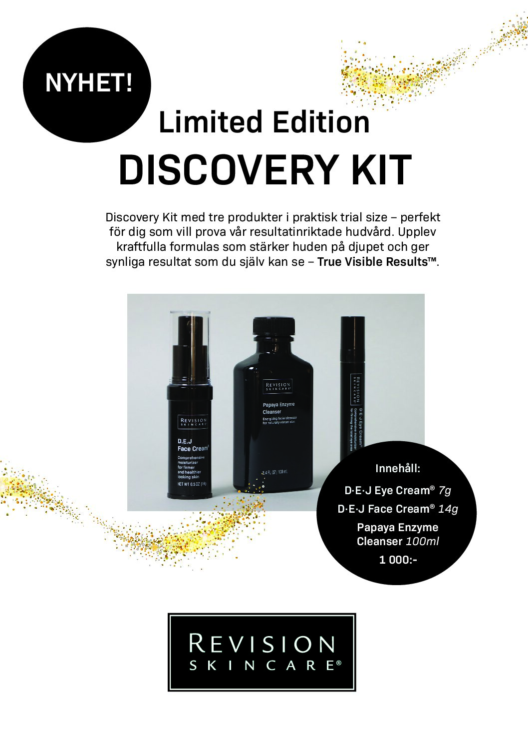 A4-skylt Revision Skincare Discovery kit