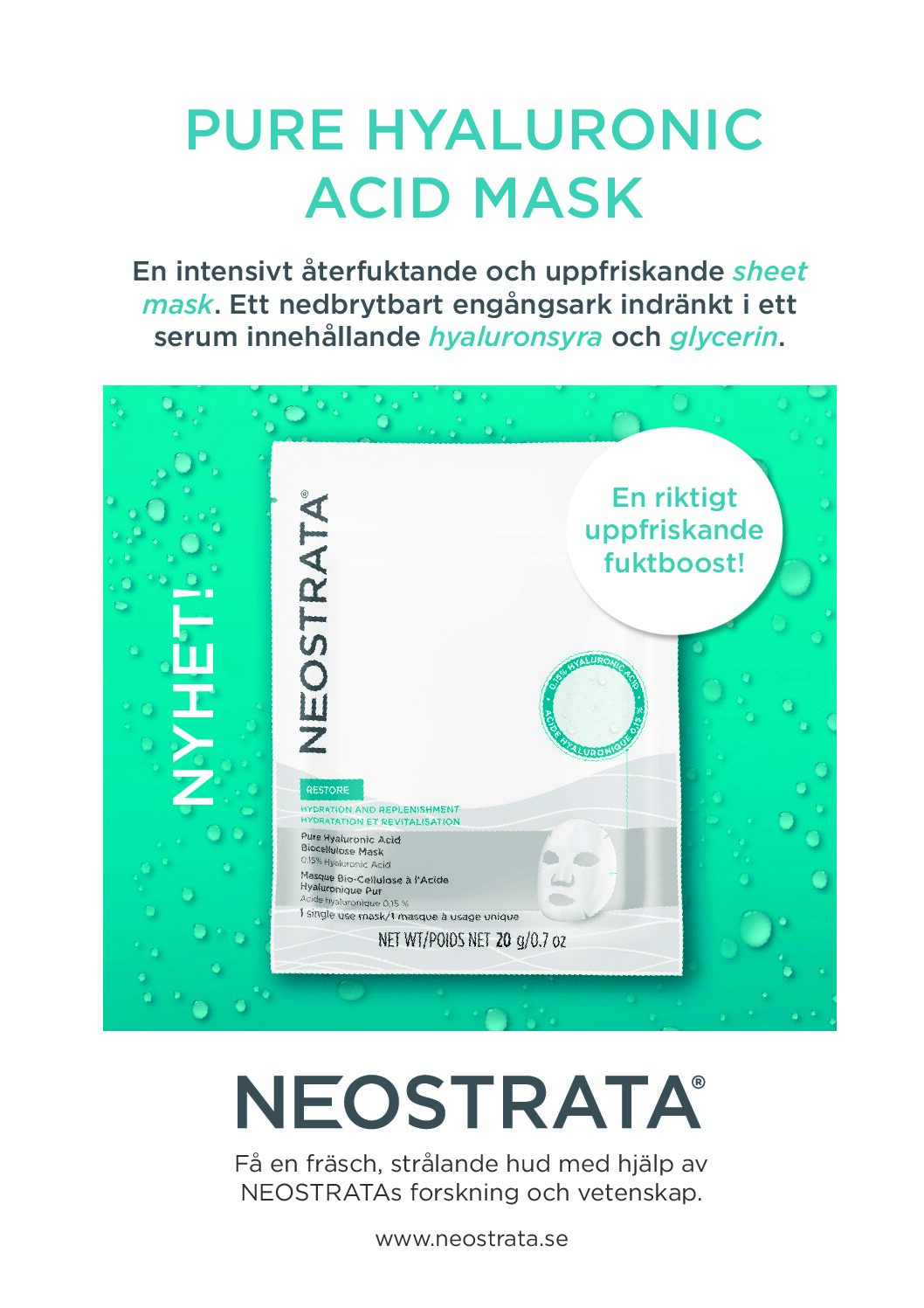 A4-skylt NEOSTRATA Pure Hyaluronic Acid Mask