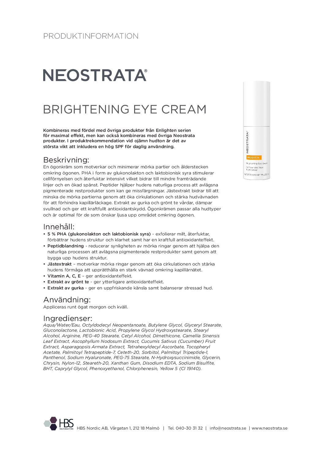 Produktblad NEOSTRATA Brightening Eye Cream