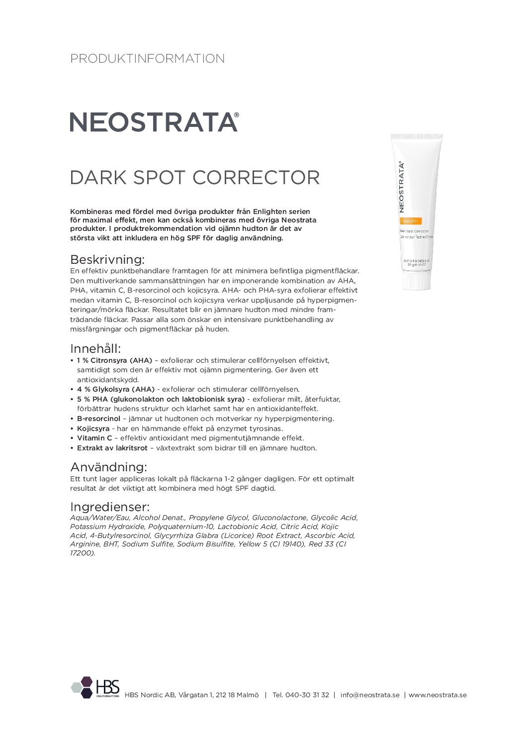 Produktblad NEOSTRATA Dark Spot Corrector