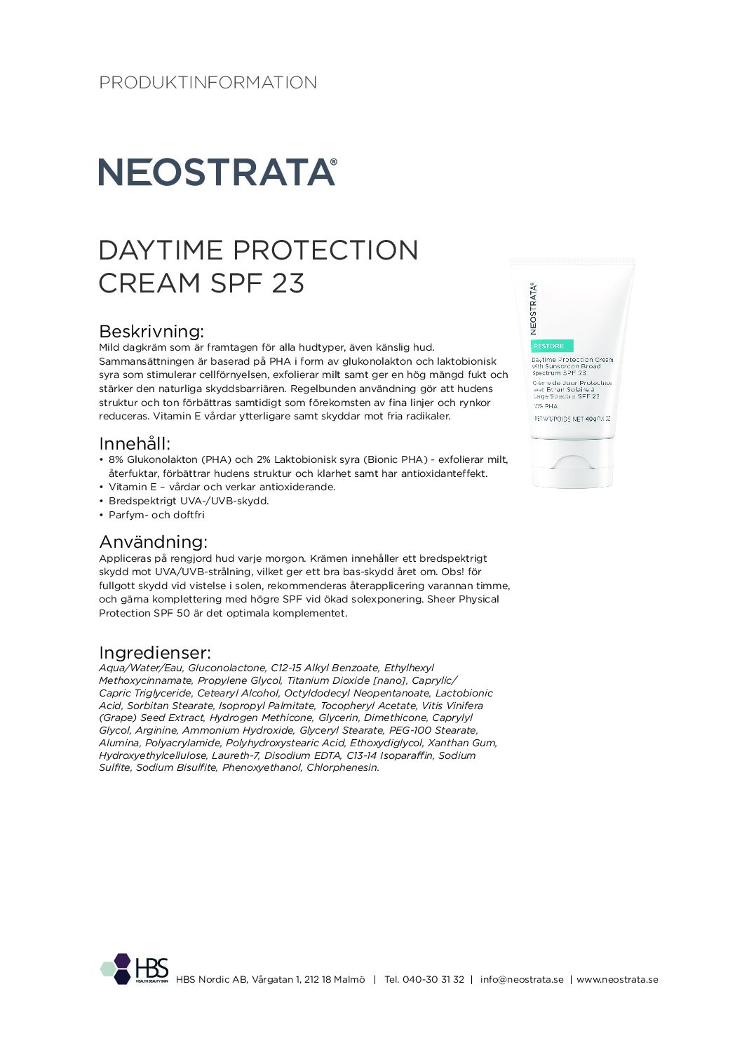 Produktblad NEOSTRATA Daytime Protection Cream SPF 23