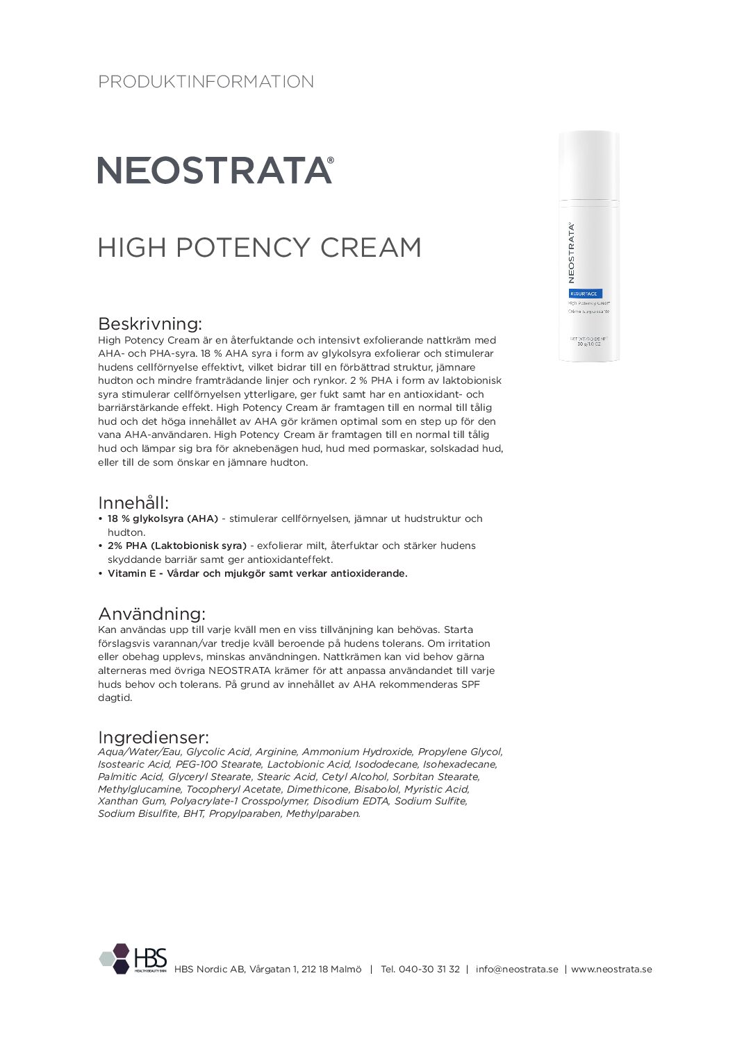 Produktblad NEOSTRATA High Potency Cream