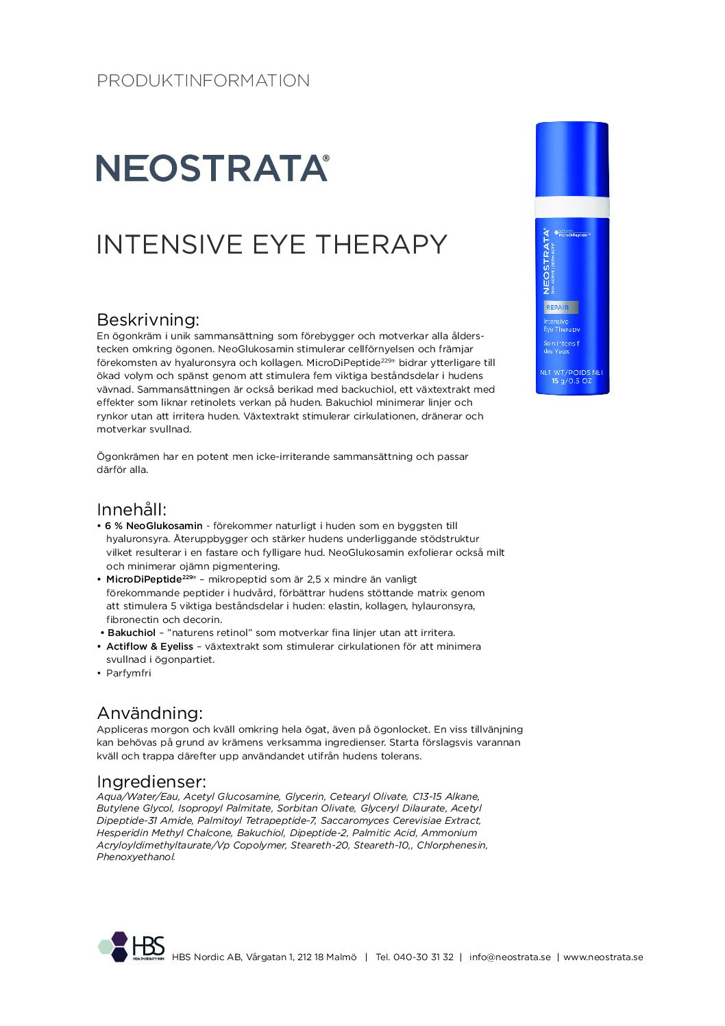 Produktblad NEOSTRATA Intensive Eye Therapy