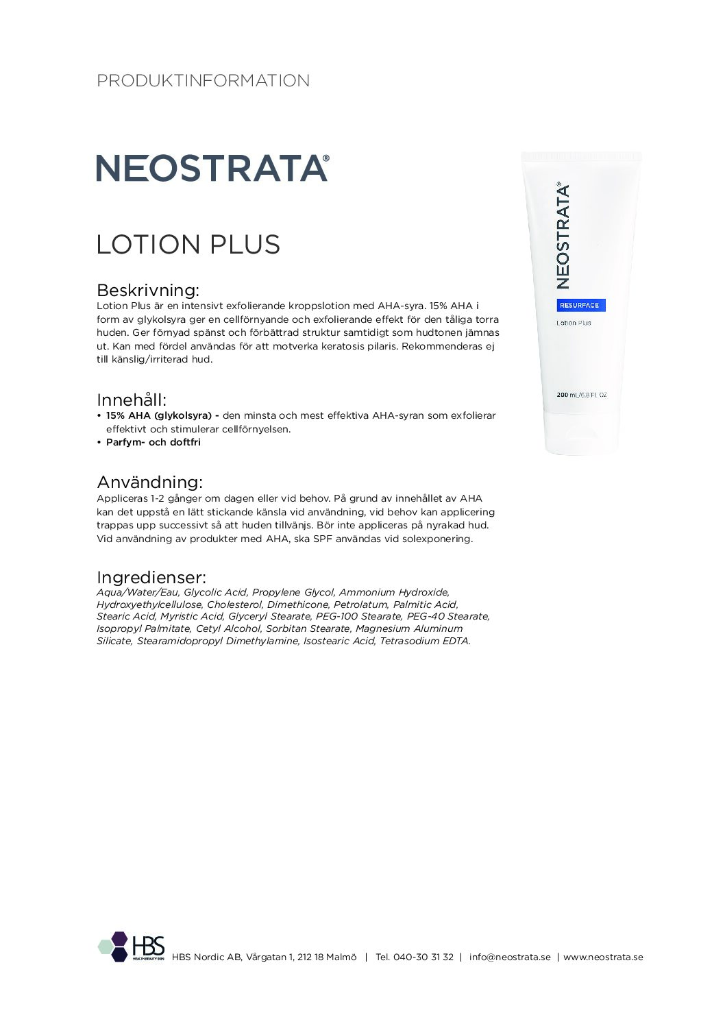 Produktblad NEOSTRATA Lotion Plus