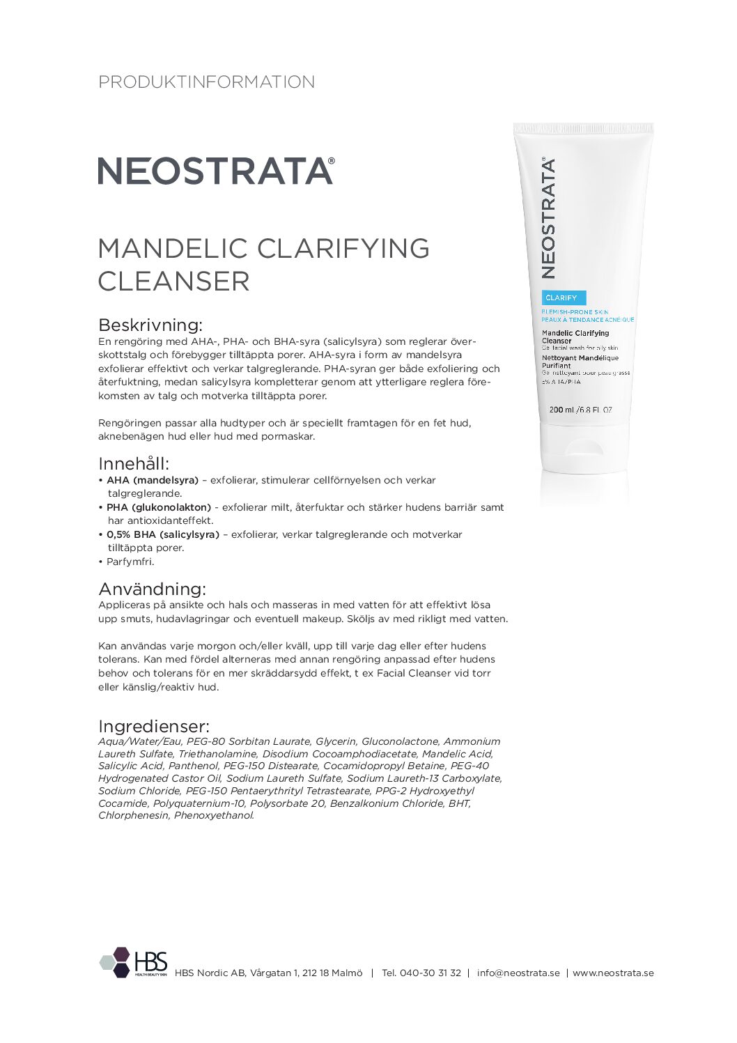 Produktblad NEOSTRATA Mandelic Clarifying Cleanser