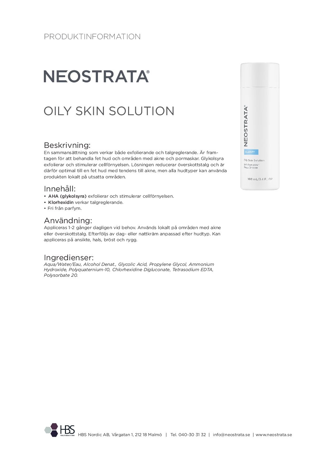 Produktblad NEOSTRATA Oily skin Solution