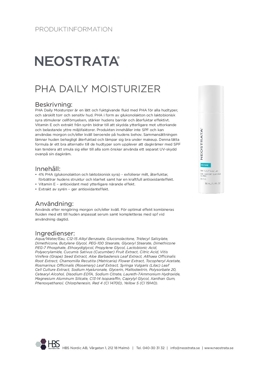 Produktblad NEOSTRATA PHA Daily Moisturizer