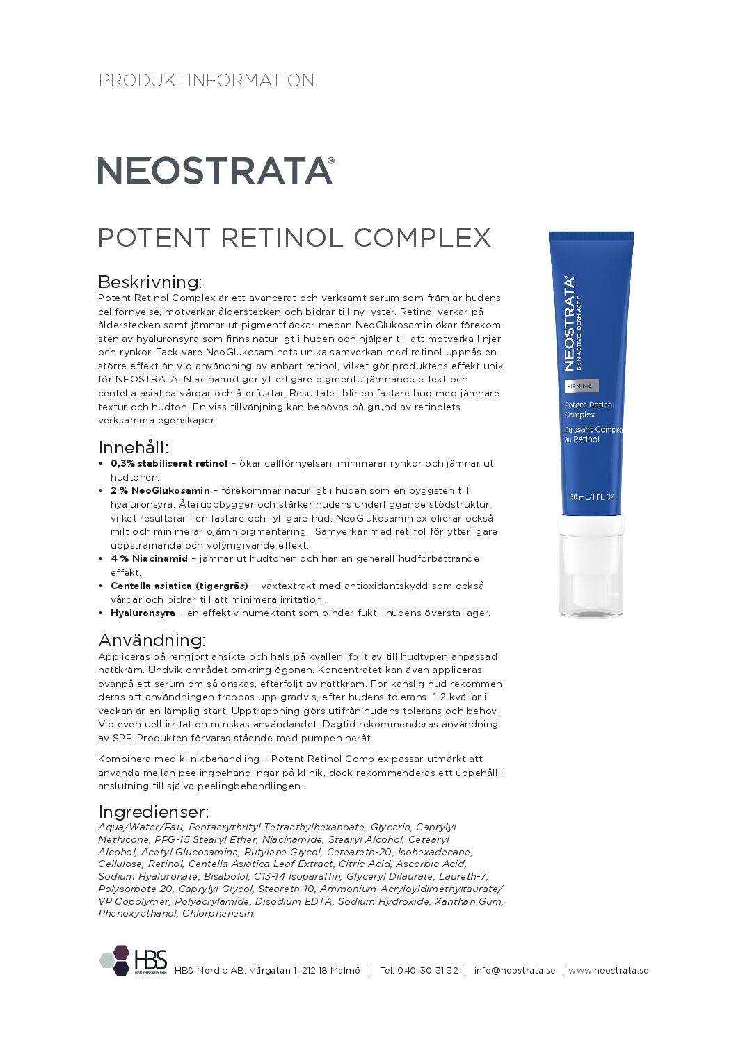 Produktblad NEOSTRATA Potent Retinol Complex