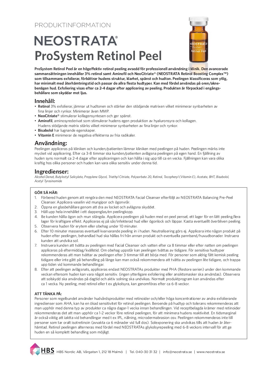 Produktblad NEOSTRATA ProSystem Retinol Peel