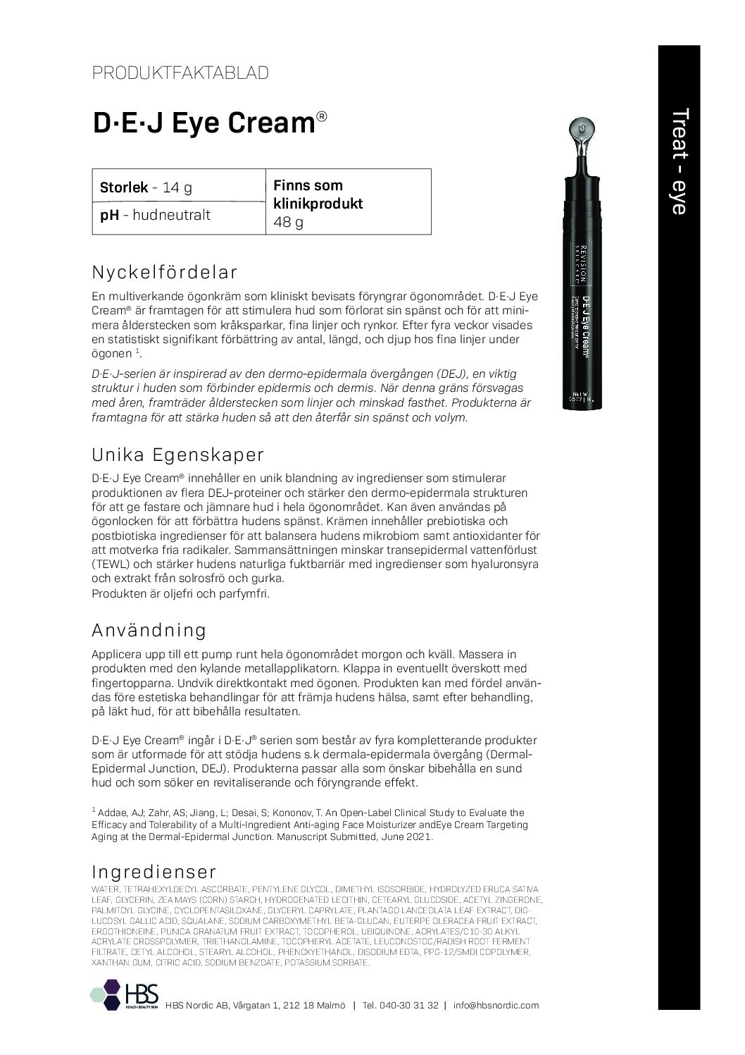 Produktblad Revision Skincare D·E·J Eye Cream
