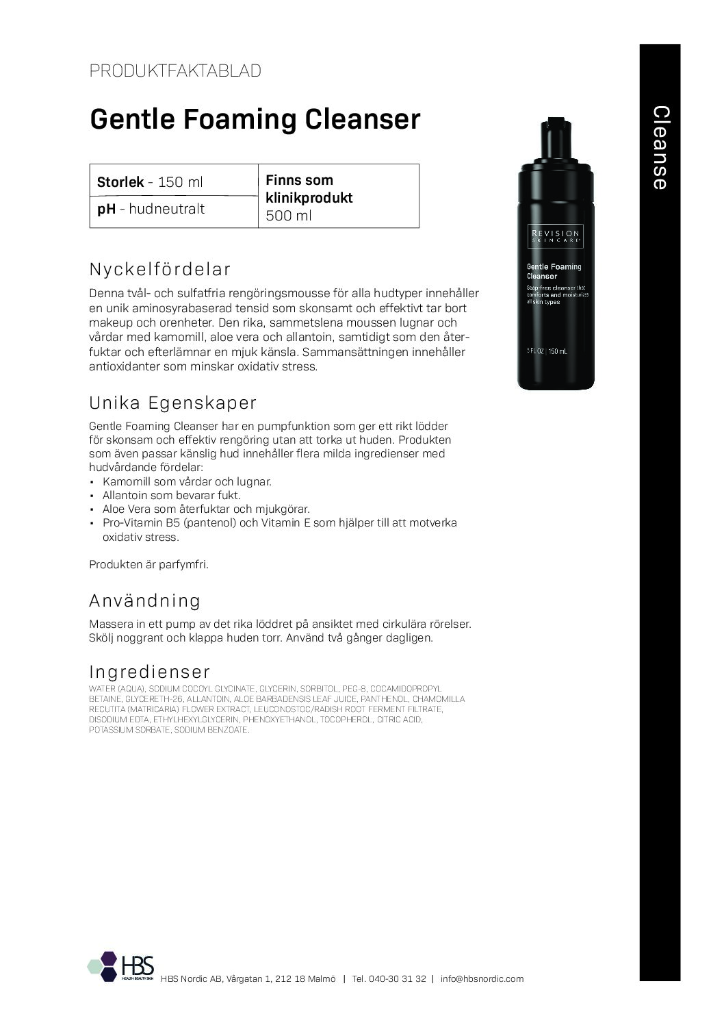 Produktblad Revision Skincare Gentle Foaming Cleanser
