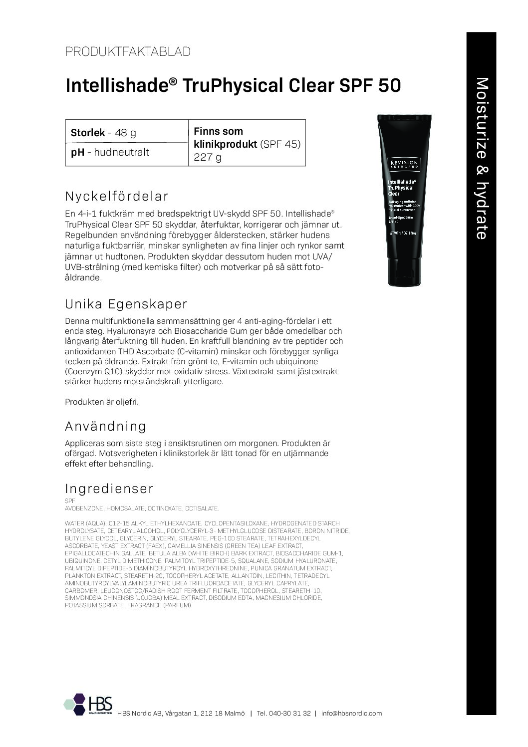 Produktblad Revision Skincare Intellishade TruPhysical Clear SPF 50