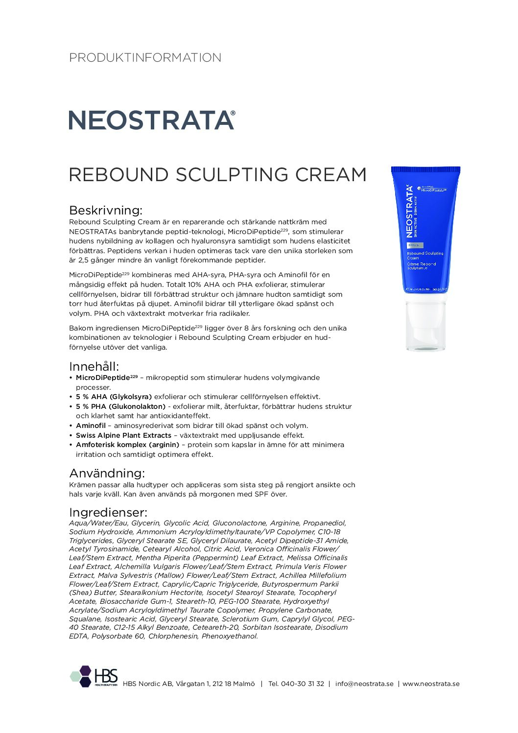 Produktblad NEOSTRATA Rebound Sculpting Cream