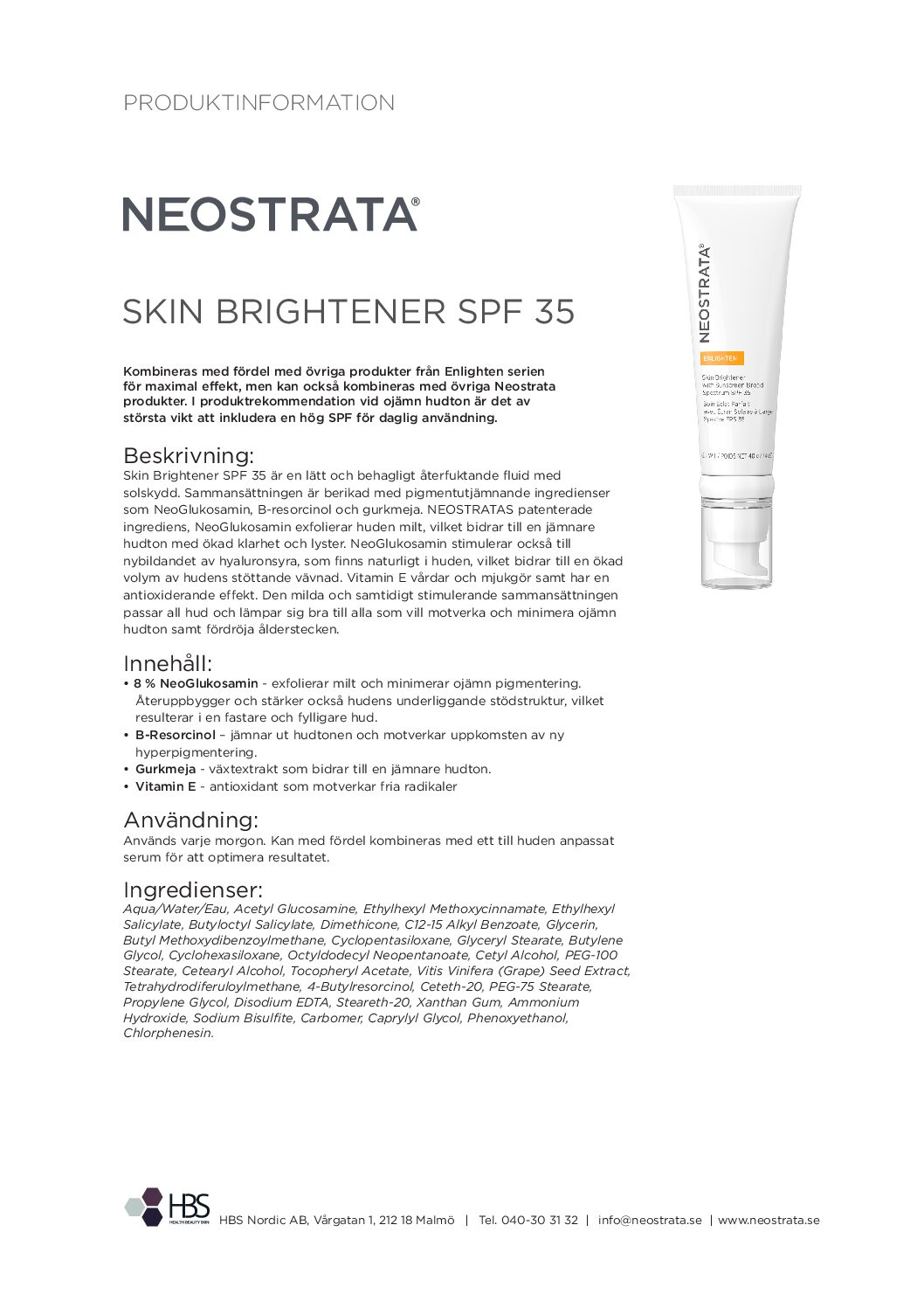 Produktblad NEOSTRATA Skin Brightener SPF 35