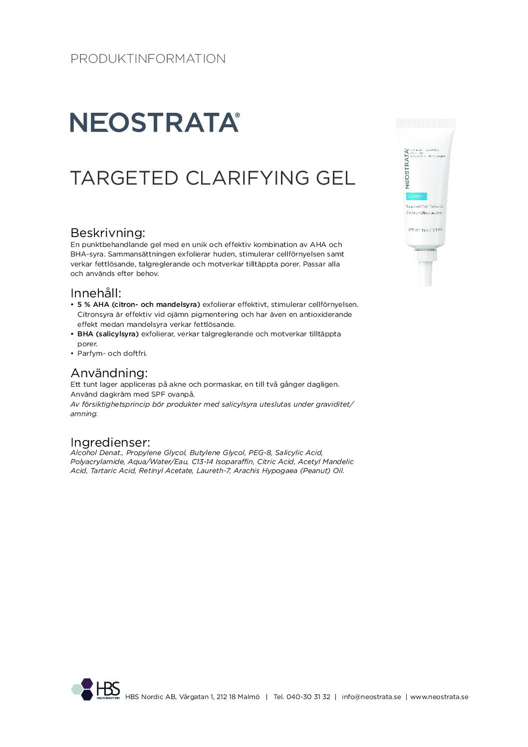 Produktblad NEOSTRATA Targeted Clarifying Gel
