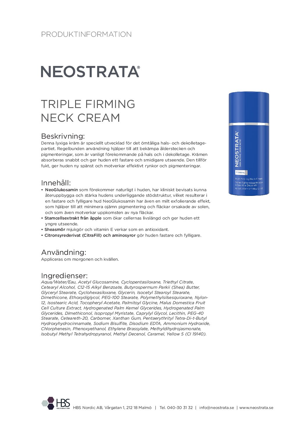 Produktblad NEOSTRATA Triple Firming Neck Cream
