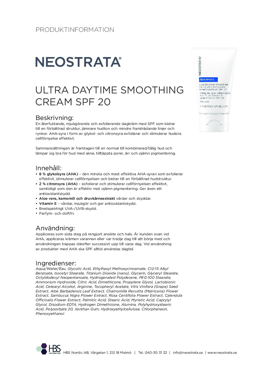 Produktblad NEOSTRATA Ultra Daytime Smoothing Cream SPF 20