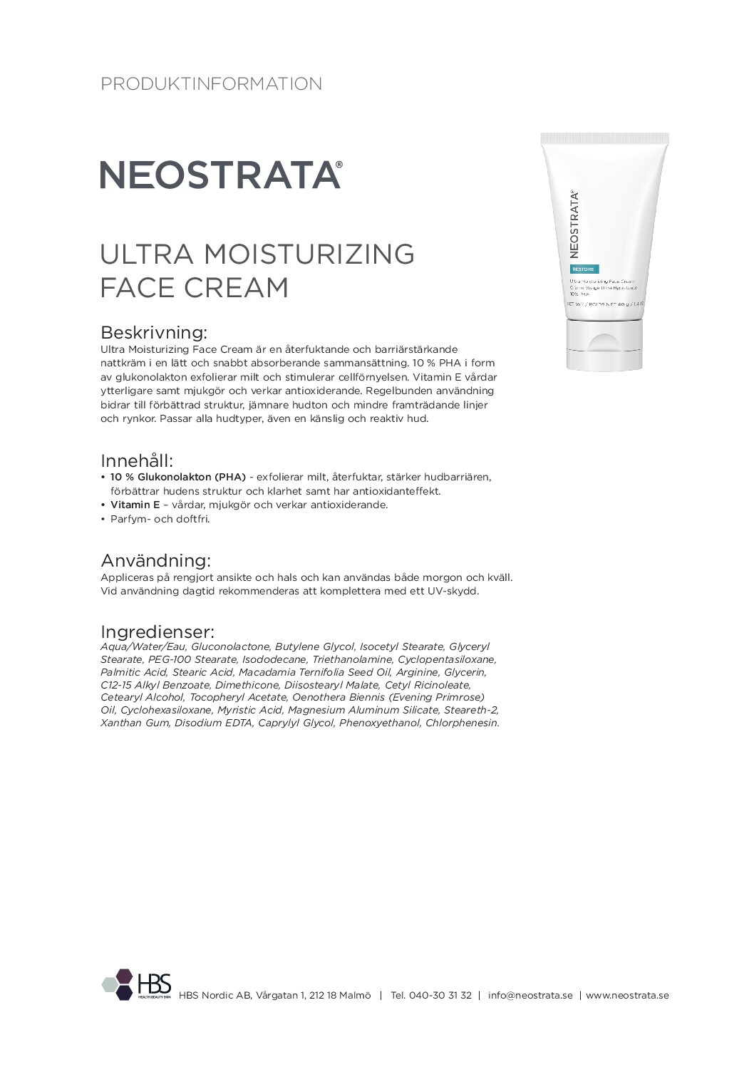 Produktblad NEOSTRATA Ultra Moisturizing Face Cream