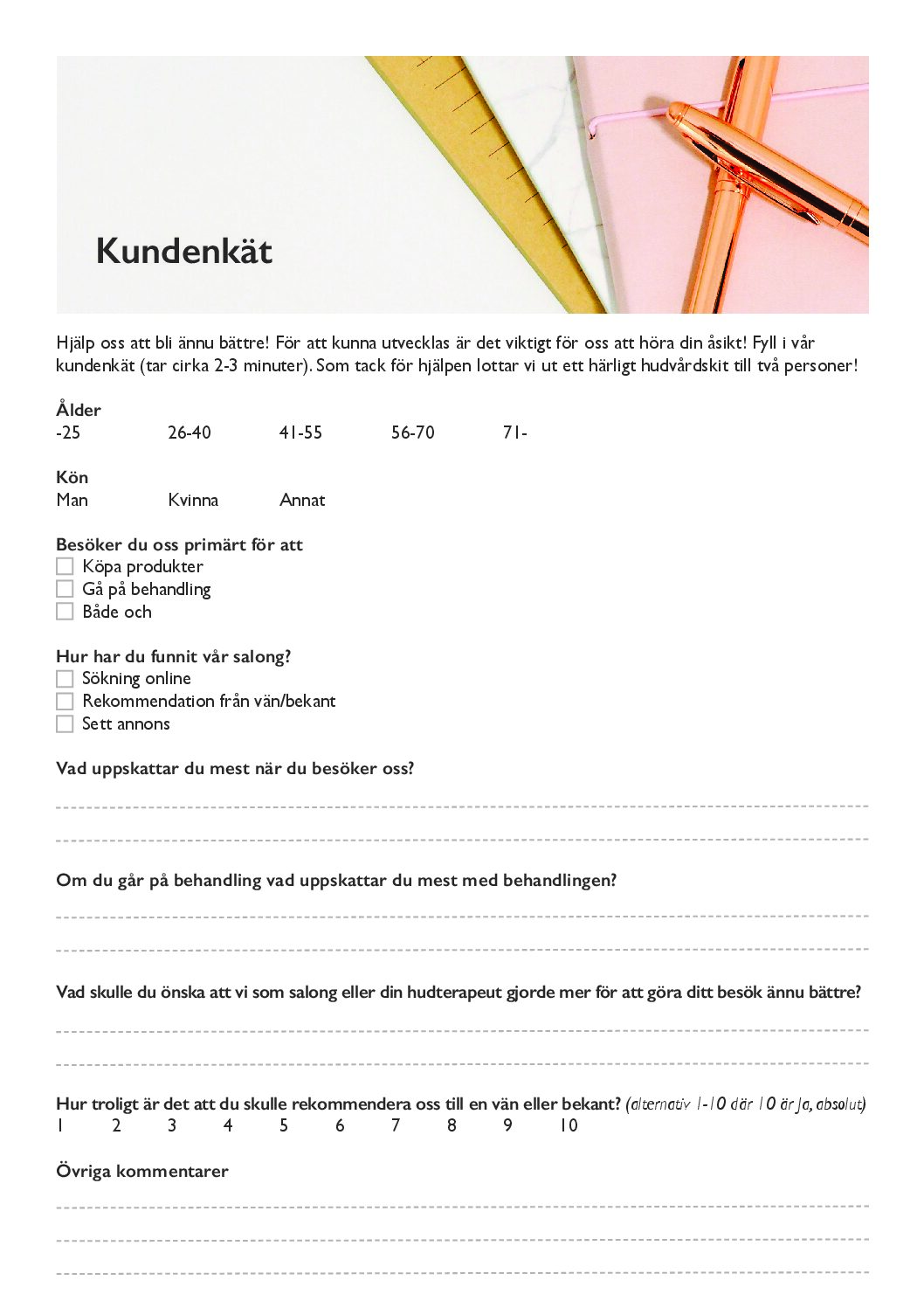 Förslag på kundenkät